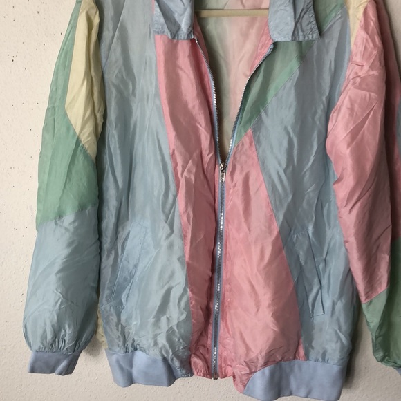VINTAGE Blair SILk pastel patchwork jacket Small trendy 90s - Picture 3 of 10